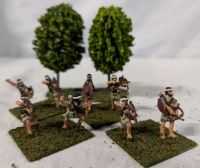 4 Pairs (8 Total) Hand Painted Lead Miniatures. Weilding Bow and Shield. 1.25" Tall. On Flocked Base. With Trees