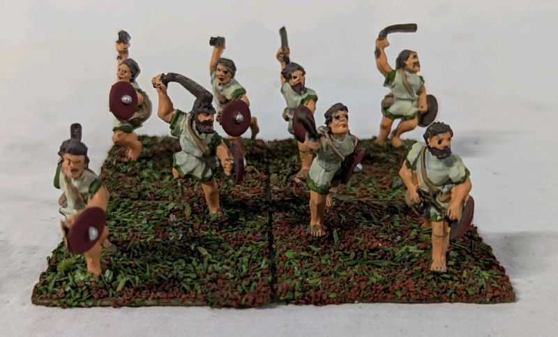 4 Pairs (8 Total) Hand Painted Lead Miniatures. Weilding Bow and Shield. 1.25" Tall. On Flocked Base.