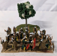 6 Quartets (24 Total) Hand Painted Lead Miniatures. Green Infantry (Bows) .1.5" Tall. On Flocked Bases