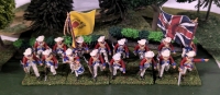 4 Quartets (20 Total) Hand Painted Plastic Miniatures. Labelled De Lancey's Regiment. 1.5" Tall. On Flocked Bases