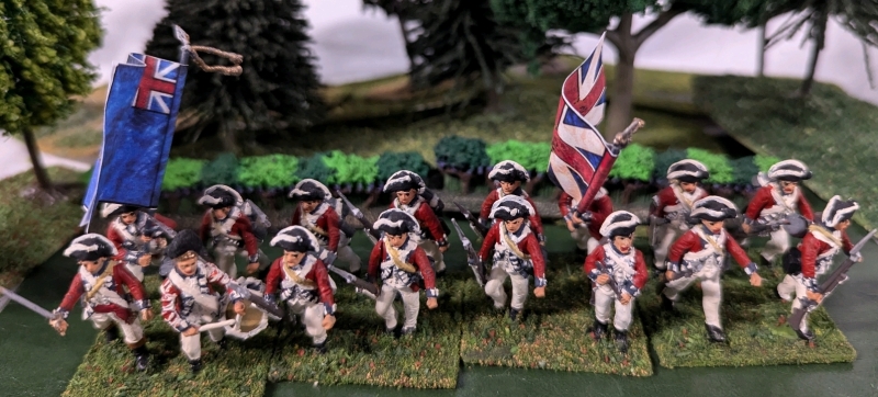 4 Quartets (20 Total) Hand Painted Plastic Miniatures. Labelled 7th Regiment of Foot, The Royal Fusiliers. 1.5" Tall. On Flocked Bases
