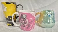 3 Like New Disney Mugs - Maleficent, Cruella Deville, & Mr. Mittens Cat Mug