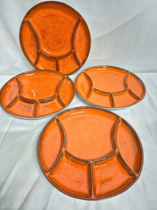 4 Mid Century Modern Just Canada Ceramic Divided Plates - Made in Canada