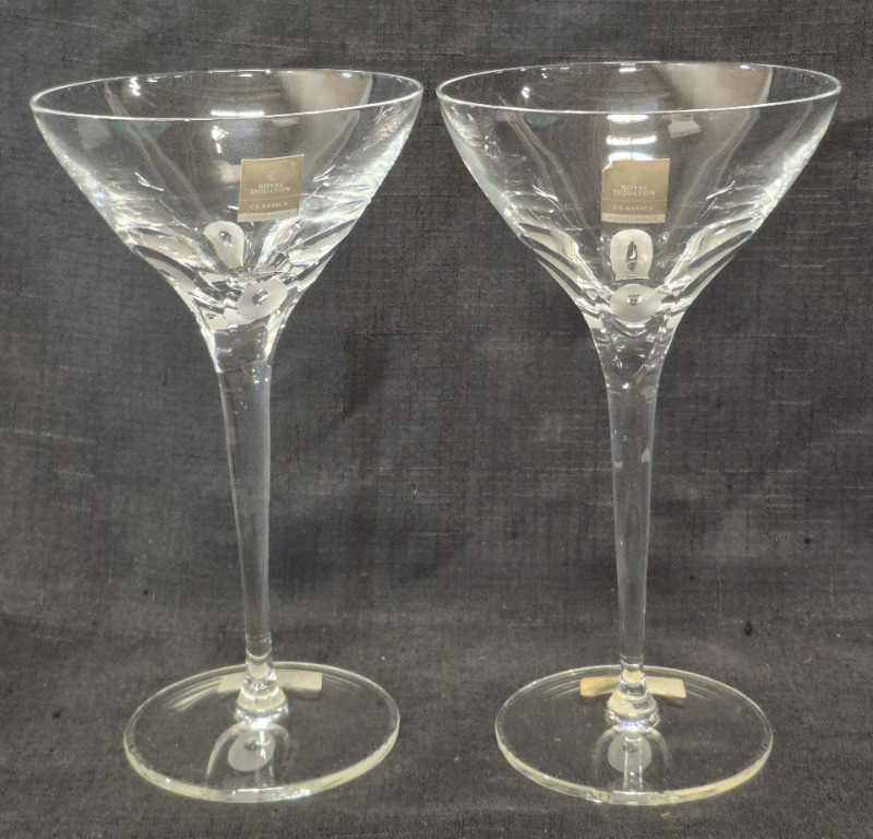 Pair of Crystal Royal Doulton Over Sized Martini Glasses 9.5" Tall