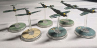 6 Metal Hand-painted German Airplane Miniatures on Plastic Stands | Appears to be painted as a Messerschmitt Bf 109 | Likely from Blood Red Skies Wargame 1.5" Long 2" Tall