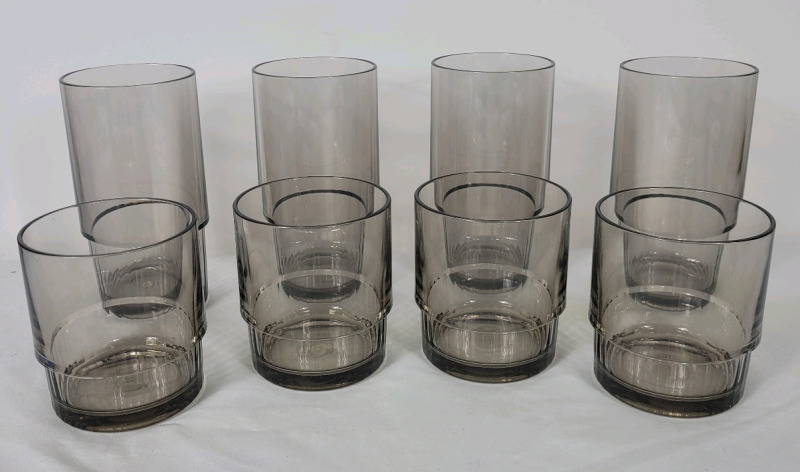 Eight (8) Tupperware Preludio Smokey Tint Stacking Tumblers . New Old Stock , Never Used