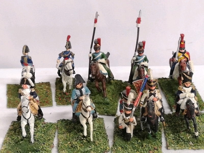 11 Hand-Painted Miniature Metal Toy Soldiers on 9 Flocked Bases 2"-2.75" Tall