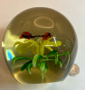 Hand Blown Art Glass Paperweight Yellow Flower & Butterflies - 3
