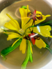 Hand Blown Art Glass Paperweight Yellow Flower & Butterflies - 6