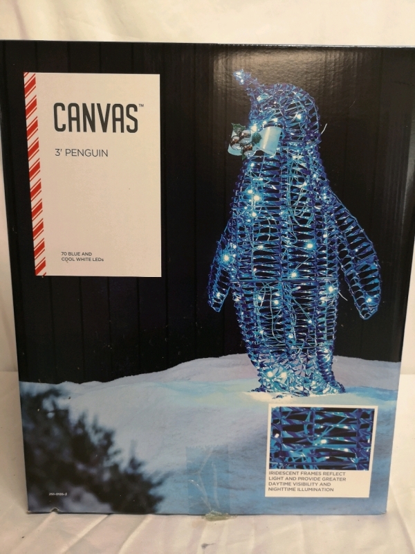 Like New 3 Foot Blue Penguin with Lights by Canvas