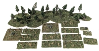 1/285 Scale Solviet Army Personnel (14 Pieces, Metal + Plastic) + Artillery & 10 Double Sets of Miniature Flocked Trees +1, All on Flocked Bases