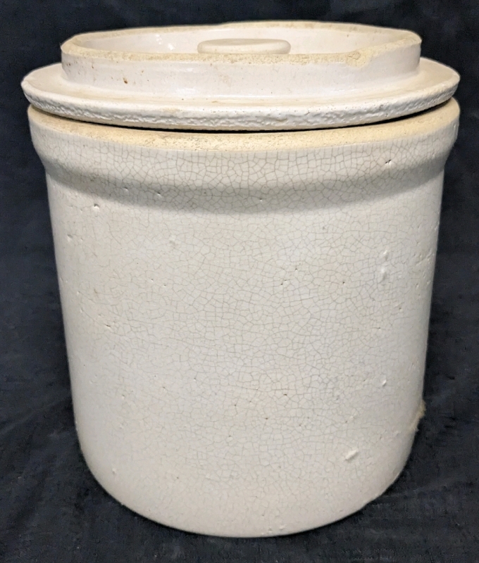 Very Old (Possibly Antique) Stoneware Pottery Crock w Lid | 7.75" Diam x 7.5" Tall