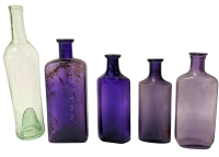 Vintage Purple Glass Bottles incl T EATON Drug Co Toronto Drug + Free Blown Pontil Aqua Green Glass | Up to 9" Tall