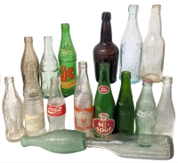Vintage Green, Amber, Smoke & Clear Glass Soda Bottles | Cica-Cola, Schweppes, Nesbitt's, JC, Hires, Hi-Spot +