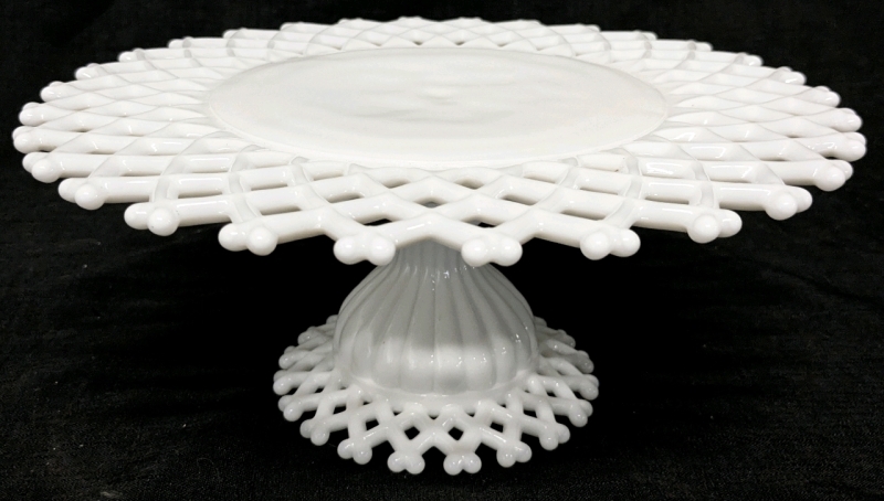 Gorgeous Unsigned Westmoreland Lace Edge Milk Glass Cake Stand | 11" Diameter x 4.75" Tall