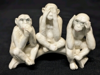 Signed Vintage Karl Ens Germany Hardpaste Porcelain Three Wise Monkeys "See No Evil, Hear No Evil, Speak No Evil" Figure w Blue Stamp | 4.75" Tall