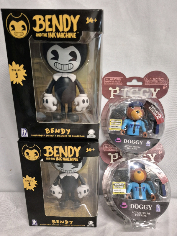 4 New Collectible Figures - Bendy Series 1 & Piggy Doggy Figures