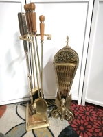 Vintage Brass Fireplace Hearth Screen Winged Lion Griffin Peacock Style + Accessories