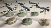 6 Metal British Hand-painted Airplane Miniatures on Plastic Stands | Appears to be painted as a Hawker Typhoon Squadron | Likely from Blood Red Skies Wargame 2" Long 2" Tall