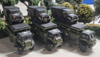( 6 )British Metal Transport Vehicle Units | ( 3 ) Bedford QT V1 1:76 Scale Miniatures & ( 3 ) Mickey Mouse Army Vehicles 1:76 Scale * Shrubbery Not Included *