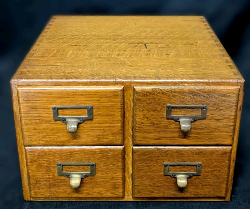 Gorgeous Vintage Golden Oak Index Card Filing Cabinet w Dovetail Joints | 13.5" x 14" x 9" Tall