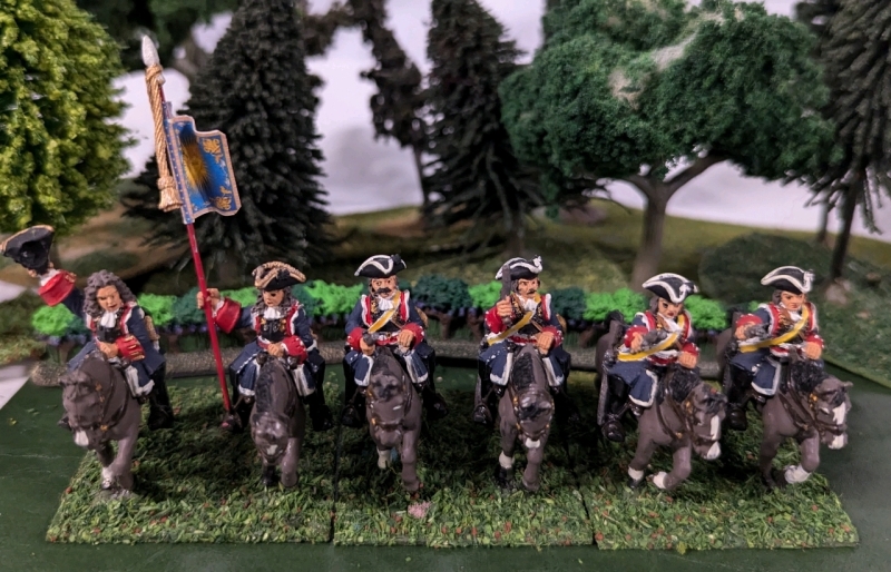 3 Pairs (6 Total) Hand Painted Lead Miniature Calvery. Labelled Cuirasser du Roi . 1.5" Tall. On Flocked Bases