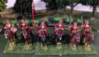 3 Pairs (6 Total) Hand Painted Lead Miniature Calvery. Labelled Dragoon M de Grammont. 1.5" Tall. On Flocked Bases