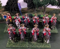 5 Pairs (10 Total) Hand Painted Lead Miniature Calvery. Labelled Regiment Conde. 1.5" Tall. On Flocked Bases