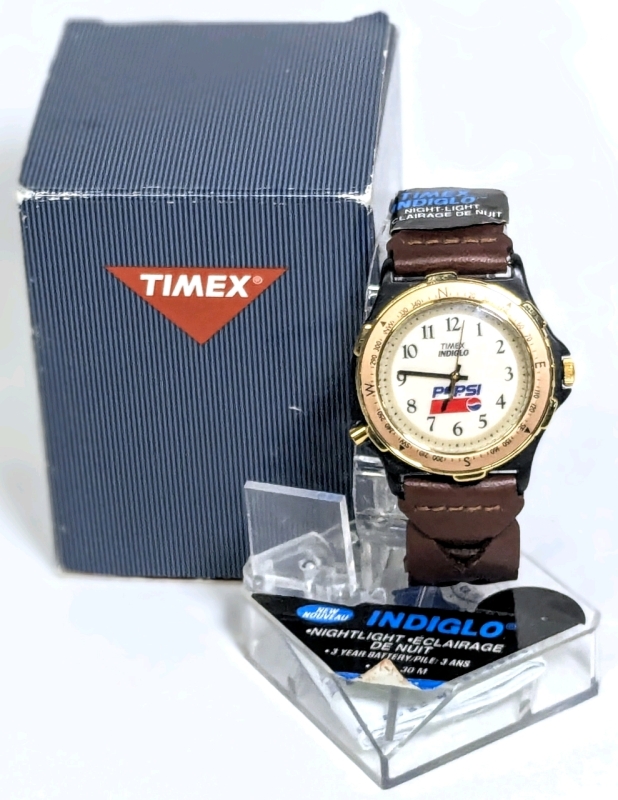 As-New TIMEX Pepsi Indiglo Watch T38001 70 w Leather Strap & Box | 30 M Water Resistance