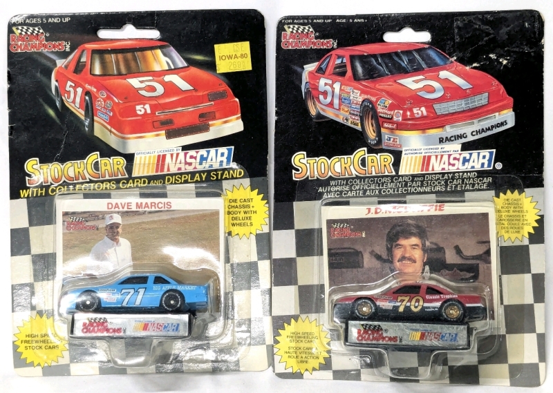 1991, '92 Sealed Racing Champions NASCAR Diecast Stock Cars w Collector Cards and Display Stands | Dave Marcis #71 & J.D. McDuffie #72