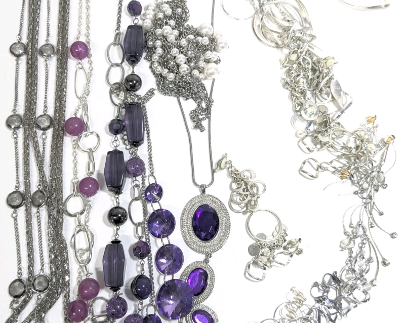 15+ Pairs Assorted Silver Tone Dangle Earrings (Most Clip-Ons), Necklaces + Jumble Necklace