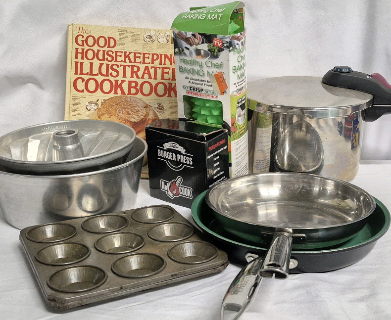 Great Bake & Cookware Lot - Burger Press, Pans, Cookbook ++