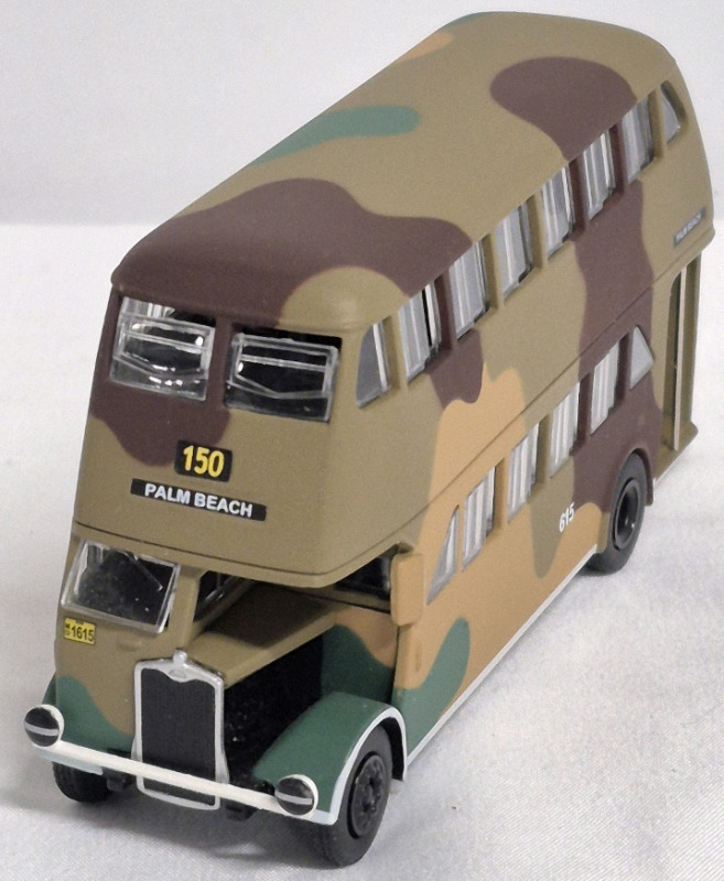 TRUX Diecast Albion Venturer Double Deck 1939 R150 TX2C Camo Bus - 150 Palm Beach - 615 NSW Mo. 1615 4.5" Long
