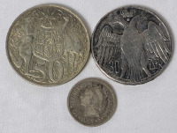 Silver World Coin Lot . 1937 Dominican Republic 10 Centavos , 1964 Greece 30 Drachmas & 1966 Australian 50 Cent .