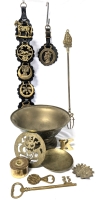 Vintage Brass! Fireplace Fork, Horse Strap Medallions, Trivet, Dish, Bowl, Oversized Key, Bottle Opener + | Fireplace Fork 20" Long