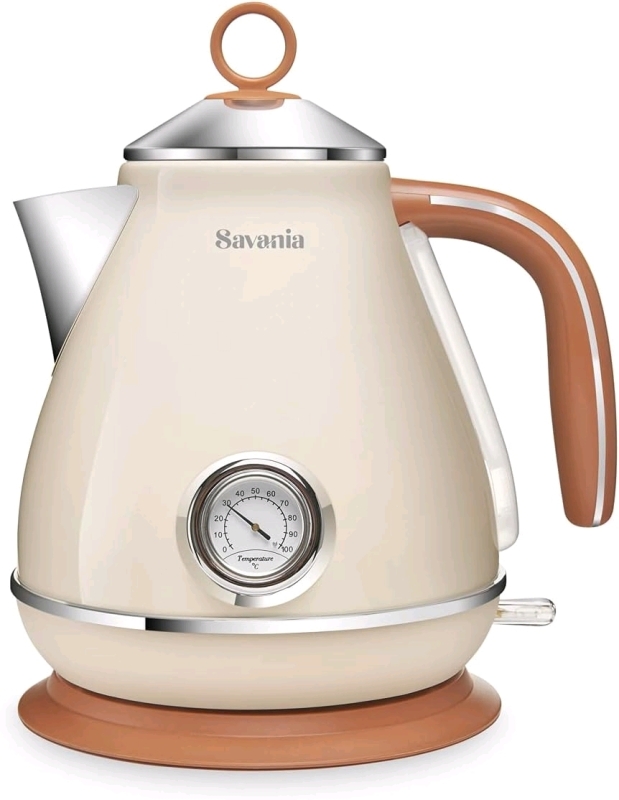 New Savania 1.7L Vintage Electric Kettle with Temp Gauge & Auto Shut-Off, ETL Certified (Beige) | Retails for Over $60