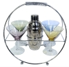 Fantastic Mid Century Modern Cocktail Bar Set : 4 Coloured Martini Glasses, Cocktail Shaker & Chrome Caddy | Made in Japan | Caddy 12" Tall