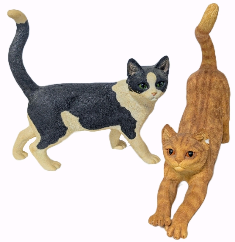 2 Life-size Resin Cat Statuettes | 13.25" Tall ea