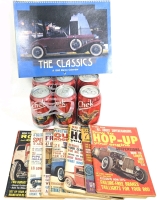 6 Vintage Unopened CHEK Cola Collectable Mark Martin Cans, 1990 "The Classics" Memo Calendar & 7 (Seven) 1960s Car Magazines
