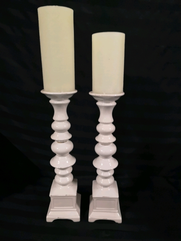 Pair of Candle Holders + Faux Pillar Candles - Working