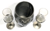 Signed Art Deco Ram's Head Ice Bucket & 2 Pewter Stem Champagne Glasses | Bucket 7.5" Tall - 2