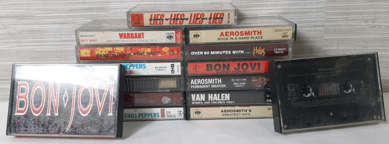 Lot of 15 80's Rock and Roll Hair Metal Cassettes, Including Bon Jovi, Whitesnake, Van Halen, Aerosmith and More