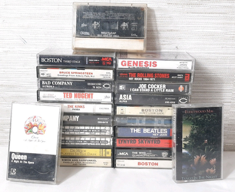 Lot of 23 Classic Rock Cassettes, Including Fleetwood Mac, Queen, Boston, Rolling Stones and More