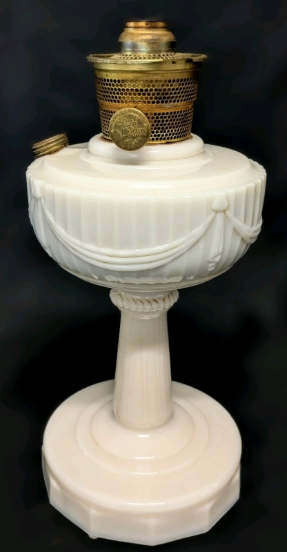 Vintage Aladdin Mantle Lamp Company Nu-Style Lincoln Drape Milk Glass Kerosene Lamp Base Model B | 14" Tall