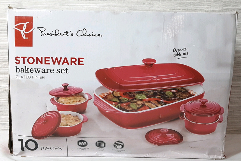 New President's Choice Stoneware 10 Piece Bakeware Set (Packaging Has Storage Wear)