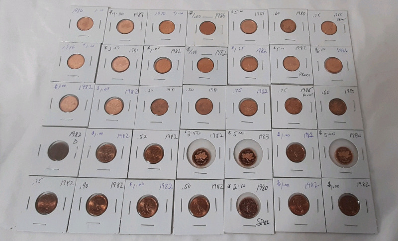 1980s Canadian High Grade 1 Cent Pennies (35 Coins)