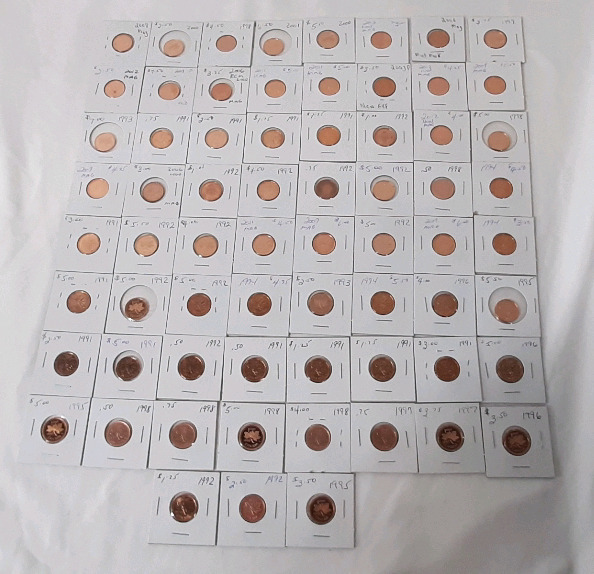 1990s+2000s Canadian High Grade 1 Cent Pennies (67 Coins)