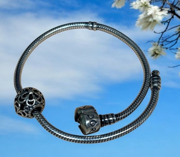 PANDORA ALE Sterling Silver Bracelet 8.5 Inch Charm Apple Blossom