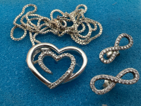 Sterling Diamond Floating Heart Box Chain Infinity Earrings