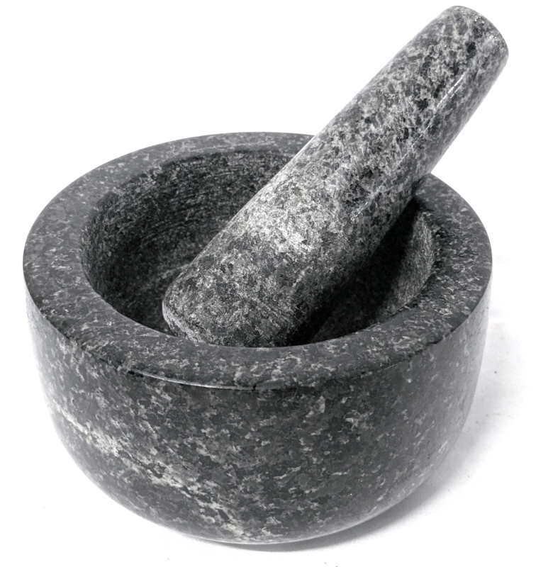 Fantastic Heavy Fresco Granite Stone Mortar and Pestle | Mortar 4.75" D x 2.6" Tall, Pestle 4.75" Long